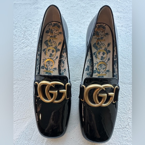 Gucci black patent GG Mid-Heel loafer pumps - Picture 1 of 3